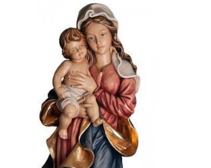 Statue of the Madonna on the cloud with baby Jesus, carved in Valgardena wood, hand decorated, Italian artisan production