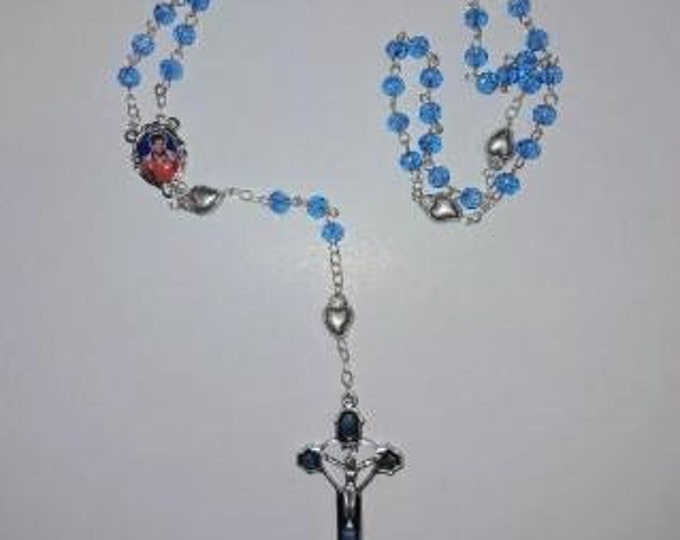 Rosary of Blessed Carlo Acutis in blue crystal with enameled cross of Italian artisan production