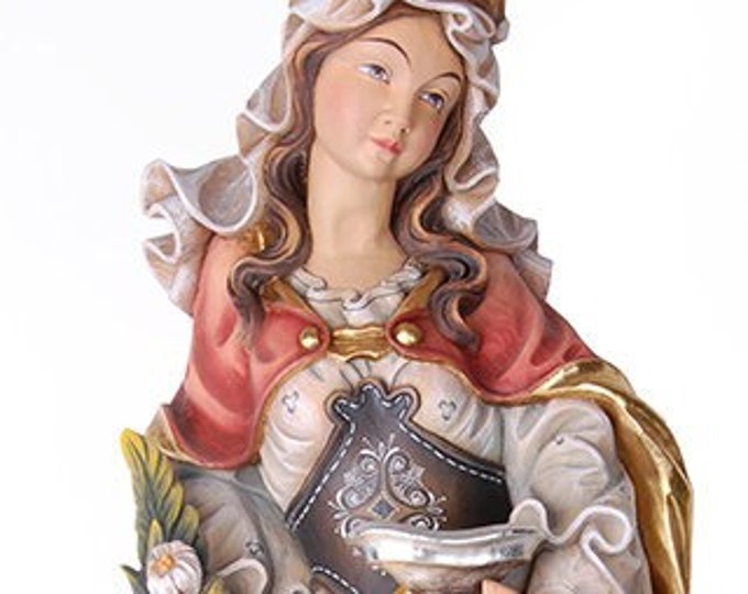 Statue of Santa Ottilia with eyes carved in valgardena wood and hand-decorated with Italian craftsmanship
