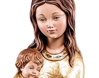 Statue of the Madonna and Child carved in wood from Valgardena and decorated by hand of Italian craftsmanship