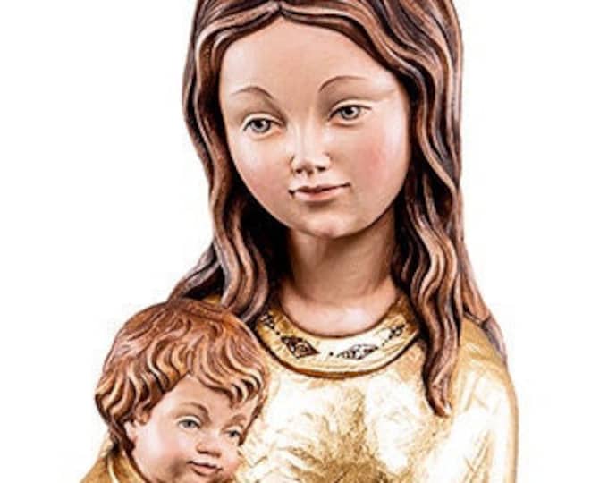 Statue of the Madonna and Child carved in wood from Valgardena and decorated by hand of Italian craftsmanship
