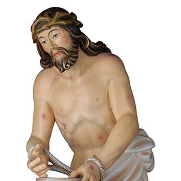 Statue von Jesus Christus gegeißelt, in Holz aus Gröden geschnitzt und handverziert in italienischer Handwerkskunst