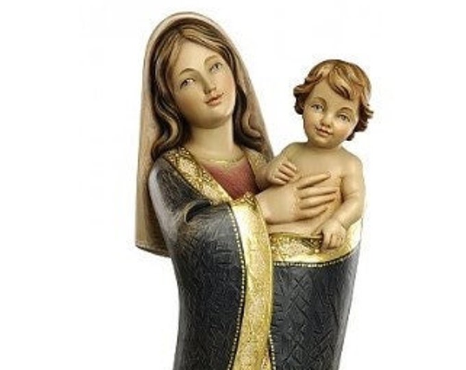 Statue of the Madonna della Campagna with baby Jesus, carved in Valgardena wood, hand decorated, Italian artisan production