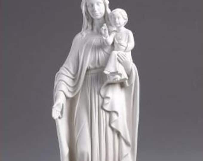 Statue of the Madonna with baby Jesus, 90 cm (35.43 inches) in alabaster powder, marble base, handcrafted, made in Italy