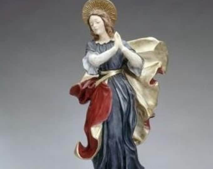 Statue of the Miraculous Madonna cm 52 (20.47 inches) in alabaster powder, wooden base, hand decorated, made in Italy