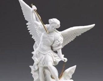 Statue of Saint Michael the Archangel cm 25 (9.84 inches) in alabaster powder, marble base, handcrafted, made in Italy