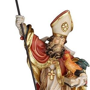 Statue of St. Valentine with rooster, carved in Valgardena wood and hand decorated, Italian artisan production