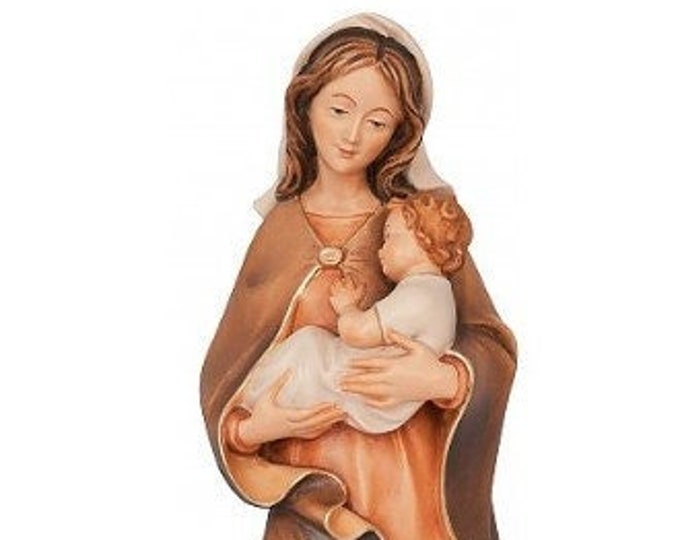 Statue of the Protector Madonna with baby Jesus, carved in Valgardena wood, hand decorated, Italian artisan production