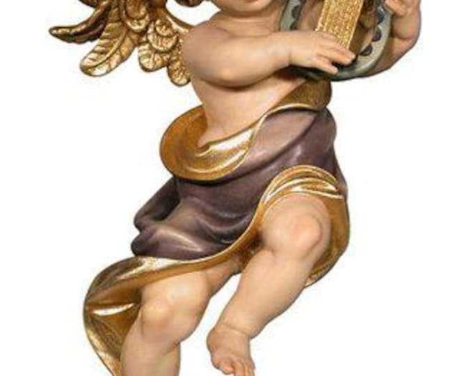 Cecilia angel with lyre, hanging, carved in Valgardena wood and hand-decorated, Italian artisan production.
