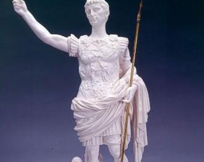 Classical sculpture " Caesar Augustus " made of alabaster powder, marble base, cm 44 (17.32 inches) Made in Italy