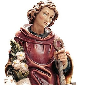 Statue of San Lorenzo carved in Valgardena wood and hand decorated, Italian artisan production