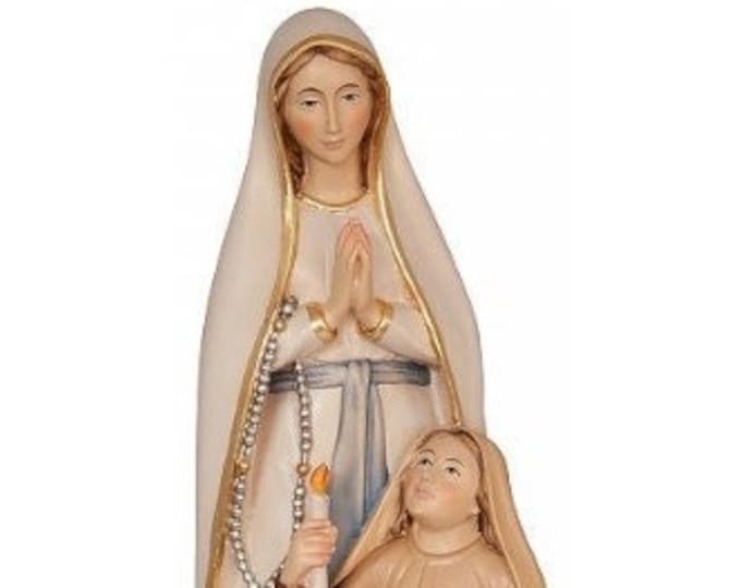 Statue of Our Lady of Lourdes with Bernadette carved in Valgardena wood and hand-decorated, of Italian artisan production