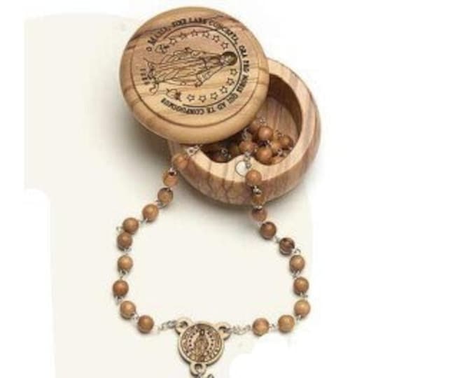 Rosary of the Miraculous Madonna, with national olive wood box of Italian artisan production