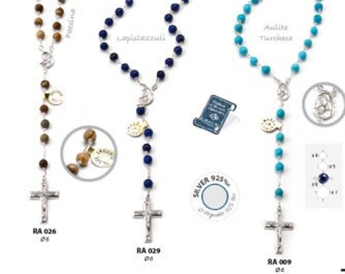 Rosary in silver 925 and semiprecious stones, wheat mm 6 of Italian artisan production various models available