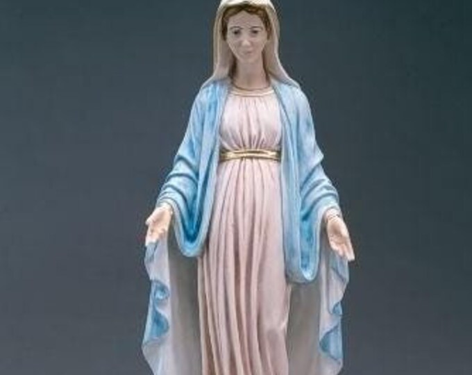 Statue of the Miraculous Madonna cm 40 (15.74 inches) in alabaster powder, wooden base, hand decorated, made in Italy