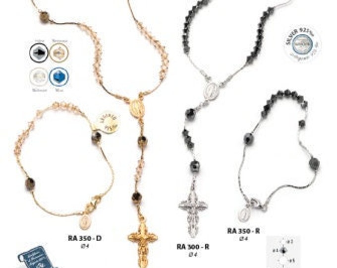Rosary necklace and bracelet in Swarovski crystal and rhodium-plated 925 silver, of Italian artisan production various colors