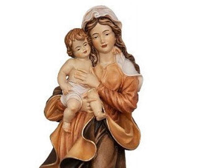 Statue of the Madonna on the cloud with baby Jesus, carved in Valgardena wood, hand decorated, Italian artisan production