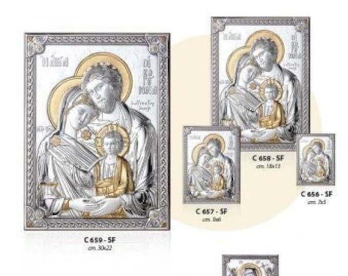 Wooden picture and silver plaque, Holy Family, Jesus, Madonna, Our Lady of Perpetual Help, various sizes, Italian artisan production