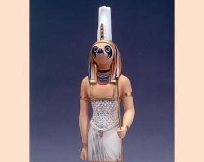 Classical Egyptian Art Sculpture "Horus", cm 34 (13.38 inches) in hand-decorated alabaster powder, marble base, made in Italy