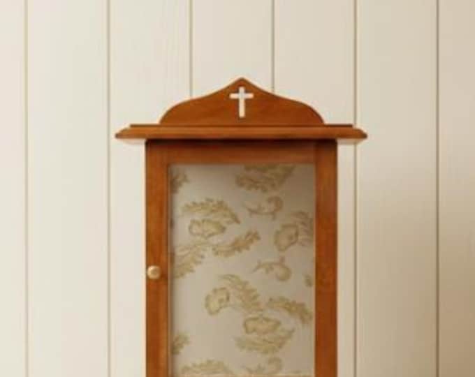 Wooden and glass display case, 47 cm (18.50 inches) with fabric interior, for statues measuring 25/30 cm (9.84/11.81 inches), handcrafted