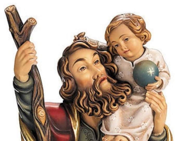 Sculpture of St. Christopher half bust carved in wood of Valgardena and decorated by hand of Italian artisan production
