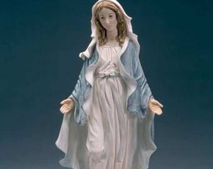 Statue of the Miraculous Madonna cm 40 (15.74 inches) in alabaster powder, wooden base, hand decorated, made in Italy