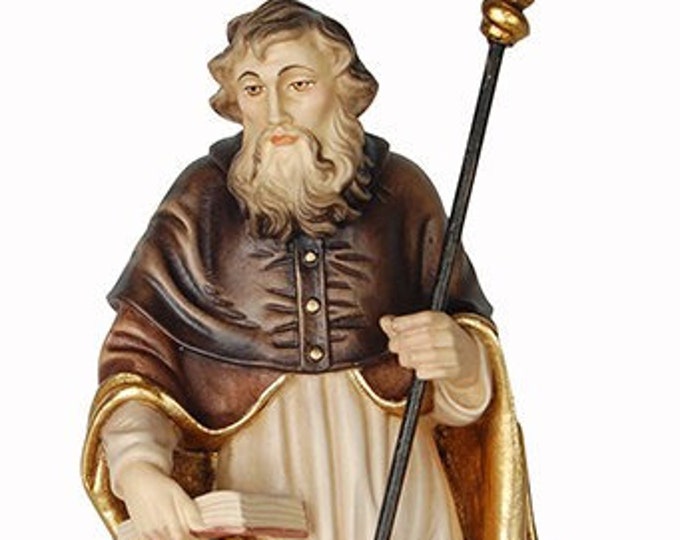 Statue of St. Kevin of Glendalough carved in Valgardena wood decorated by hand of Italian handicraft production
