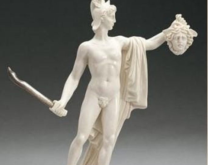 Classical sculpture "Perseus by Canova" in alabaster powder, marble base, cm 29 (11.41 inches) of Italian artisan production.
