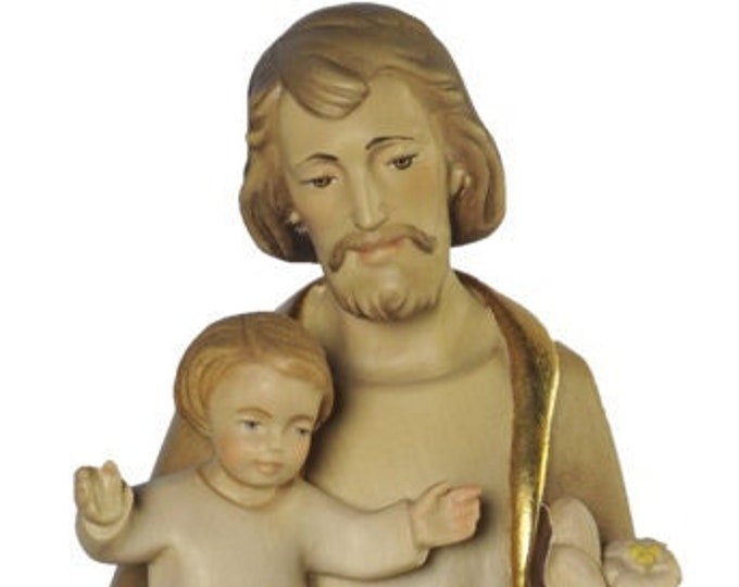 Statue of St. Joseph with baby Jesus carved in wood from Valgardena and decorated by hand of Italian artisan production