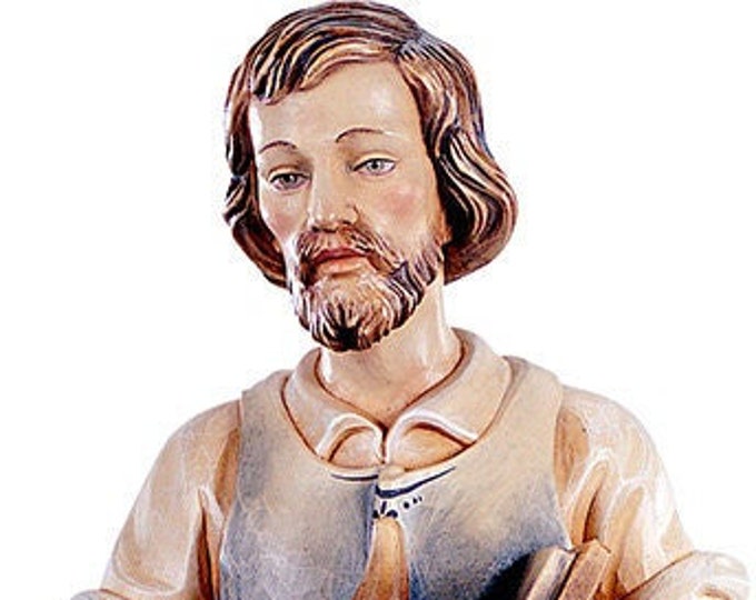 Statue of Saint Joseph the Worker carved in Valgardena wood and hand decorated, Italian artisan production