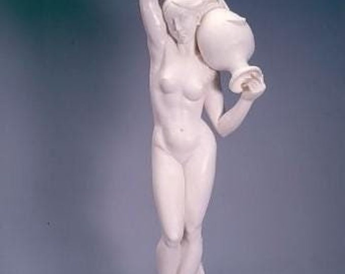 Classic sculpture "Ingres Source", in alabaster powder, marble base 120 cm (47.24 inches) of Italian artisan production.