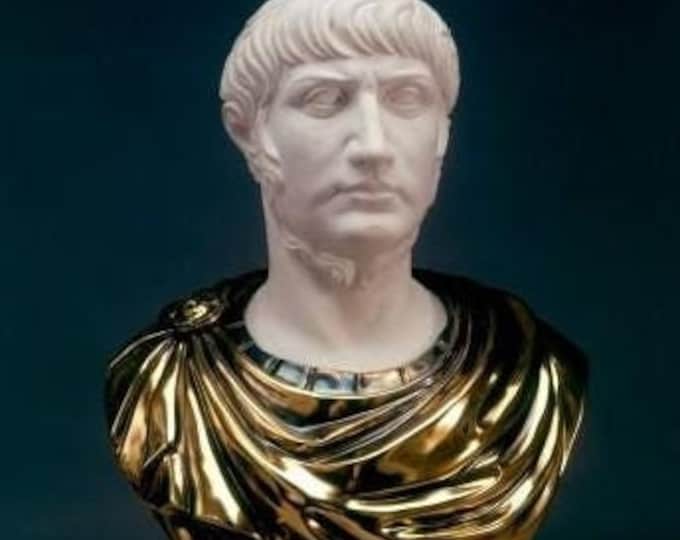 Classical sculpture " Bust of Nero " in alabaster powder, marble base, cm 44 x 64 (17.32 x 25.19 inch) Made in Italy