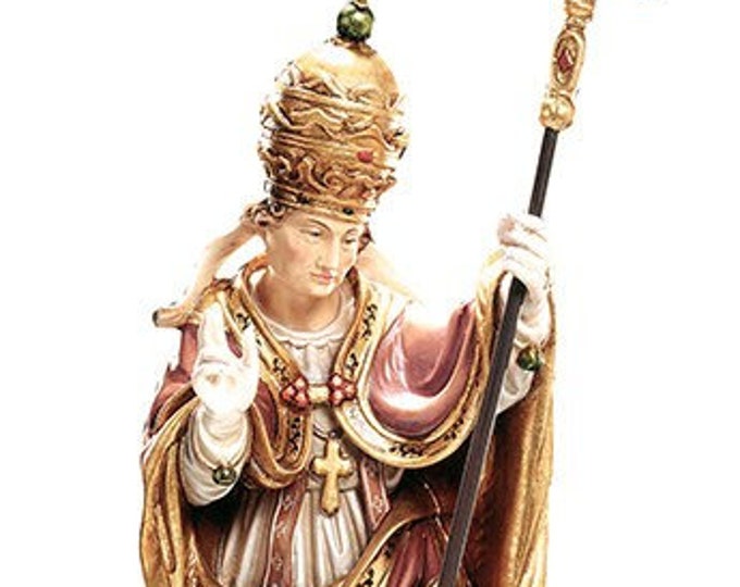 Statue of Sant' Agatone carved in wood from Valgardena and decorated by hand of Italian artisan production
