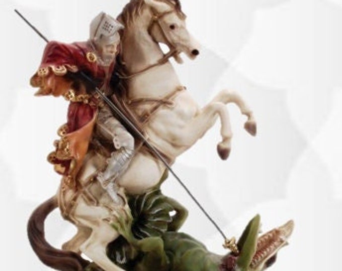 Statue of St. George cm 49,5 (19,48 inches) in hand-decorated resin of handcrafted production ideal for interiors and exteriors
