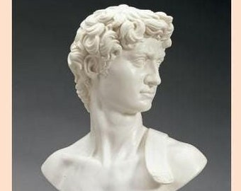 Classical sculpture "bust of David", 32 cm (12.59 inches) in alabaster powder, marble base, handcrafted, made in Italy