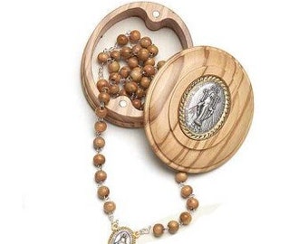 Rosary of the Miraculous Madonna, with national olive wood box of Italian artisan production