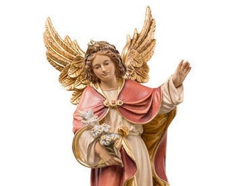 Guardian Angel sculpture statue carved from Valgardena wood, hand-decorated and handcrafted in Italy.