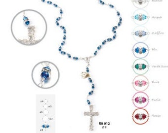 Rosary in Swarovski crystal and 925 silver, 8 mm grain, handcrafted in Italy, various colours available