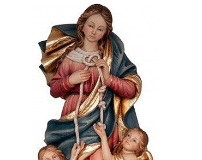 Statue of the Madonna Maria untier of knots, carved in Valgardena wood and hand-decorated, of Italian artisan production