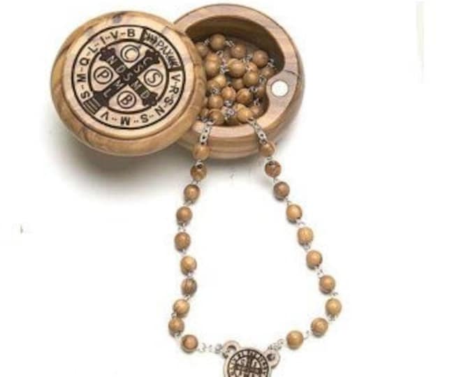Rosary of Saint Benedict of Norcia, with national olive wood casket of Italian artisan production
