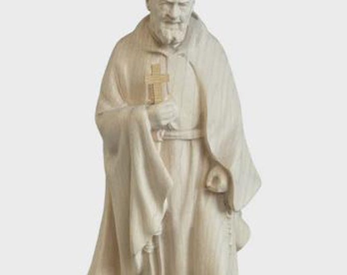 Statue of Saint Padre Pio of Pietrelcina 20 cm (7.87 inch) carved in natural Valgardena wood, handcrafted in Italy
