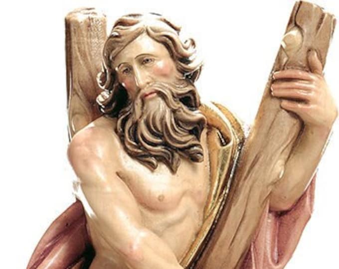 Statue of Saint Andrew carved in Valgardena wood, hand-decorated, Italian artisan production
