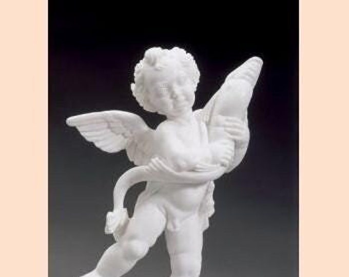 Classic sculpture "Putto with dolphin by Verrocchio", cm 28 (11.02 inches) in alabaster powder, marble base, handcrafted, made in Italy