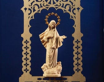 Statue of Our Lady of Medjugorje in the niche, carved in wood of Valgardena decorated by hand of Italian production