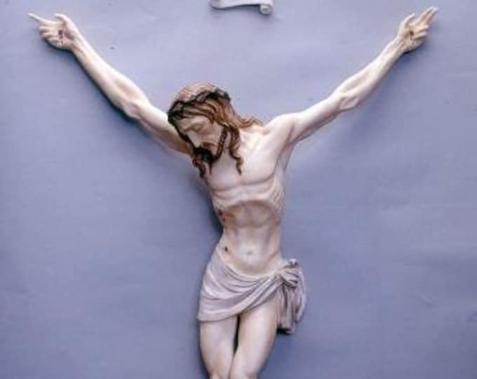 Body of the crucified Jesus cm 75 x 57 (29.52 x 22.44 inches) made of alabaster powder, hand decorated, made in Italy