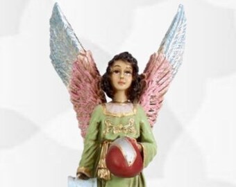 Statue of the Archangel Raphael cm 30 x 14 (11,81 x 5,51 inches) in hand-decorated resin marble of handcrafted production