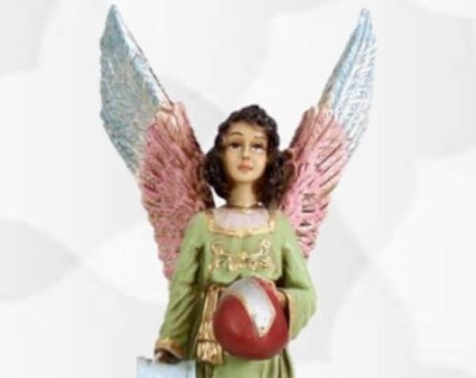 Statue of the Archangel Raphael cm 30 x 14 (11,81 x 5,51 inches) in hand-decorated resin marble of handcrafted production