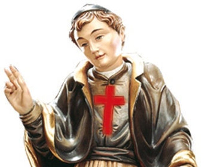 Statue of San Camillo de Lellis carved in Valgardena wood, hand-decorated, Italian artisan production