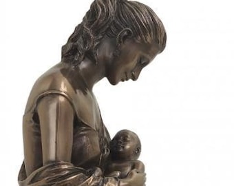 Classical sculpture of Motherly Love, 24 cm (9.44 inches) in bronzed resin marble, handcrafted in Italy