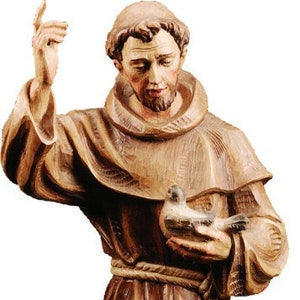 Statue of St. Francis of Assisi carved in wood from Valgardena and decorated by hand of Italian craftsmanship